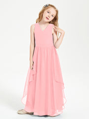 Boho Sleeveless Junior Chiffon Bridesmaids Gown Flamingo