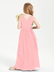 Boho Sleeveless Junior Chiffon Bridesmaids Gown Flamingo