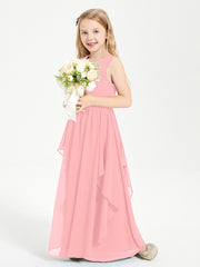 Boho Sleeveless Junior Chiffon Bridesmaids Gown Flamingo