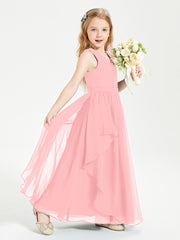 Boho Sleeveless Junior Chiffon Bridesmaids Gown Flamingo