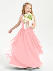 Boho Sleeveless Junior Chiffon Bridesmaids Gown Flamingo