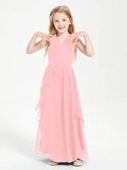 Boho Sleeveless Junior Chiffon Bridesmaids Gown Flamingo