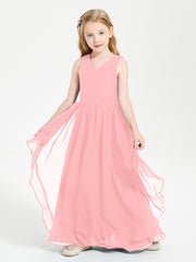 Boho Sleeveless Junior Chiffon Bridesmaids Gown Flamingo