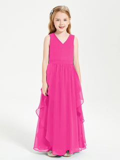 Boho Sleeveless Junior Chiffon Bridesmaids Gown Fuchsia