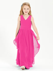 Boho Sleeveless Junior Chiffon Bridesmaids Gown Fuchsia