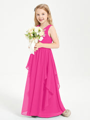 Boho Sleeveless Junior Chiffon Bridesmaids Gown Fuchsia