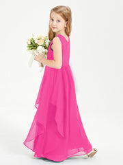 Boho Sleeveless Junior Chiffon Bridesmaids Gown Fuchsia