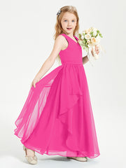 Boho Sleeveless Junior Chiffon Bridesmaids Gown Fuchsia