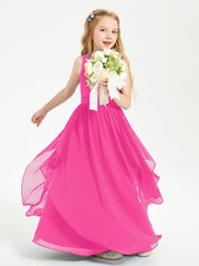 Boho Sleeveless Junior Chiffon Bridesmaids Gown Fuchsia