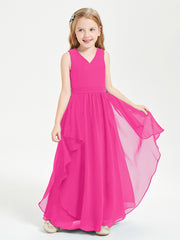 Boho Sleeveless Junior Chiffon Bridesmaids Gown Fuchsia