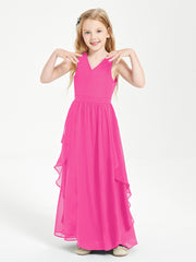 Boho Sleeveless Junior Chiffon Bridesmaids Gown Fuchsia