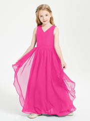 Boho Sleeveless Junior Chiffon Bridesmaids Gown Fuchsia