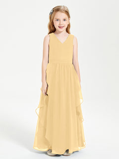 Boho Sleeveless Junior Chiffon Bridesmaids Gown Gold