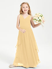 Boho Sleeveless Junior Chiffon Bridesmaids Gown Gold