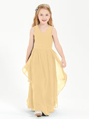 Boho Sleeveless Junior Chiffon Bridesmaids Gown Gold