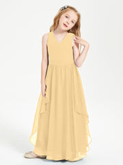Boho Sleeveless Junior Chiffon Bridesmaids Gown Gold