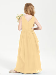 Boho Sleeveless Junior Chiffon Bridesmaids Gown Gold