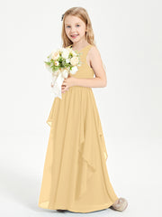 Boho Sleeveless Junior Chiffon Bridesmaids Gown Gold