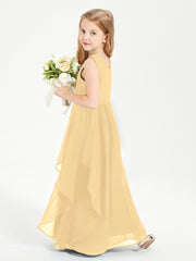 Boho Sleeveless Junior Chiffon Bridesmaids Gown Gold