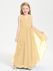 Boho Sleeveless Junior Chiffon Bridesmaids Gown Gold