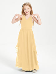 Boho Sleeveless Junior Chiffon Bridesmaids Gown Gold