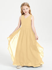 Boho Sleeveless Junior Chiffon Bridesmaids Gown Gold