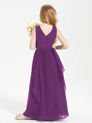 Boho Sleeveless Junior Chiffon Bridesmaids Gown Grape