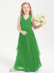 Boho Sleeveless Junior Chiffon Bridesmaids Gown Green