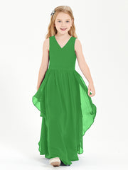 Boho Sleeveless Junior Chiffon Bridesmaids Gown Green