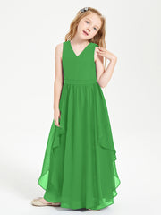 Boho Sleeveless Junior Chiffon Bridesmaids Gown Green