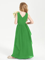 Boho Sleeveless Junior Chiffon Bridesmaids Gown Green