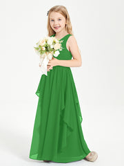 Boho Sleeveless Junior Chiffon Bridesmaids Gown Green