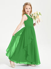 Boho Sleeveless Junior Chiffon Bridesmaids Gown Green