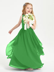Boho Sleeveless Junior Chiffon Bridesmaids Gown Green