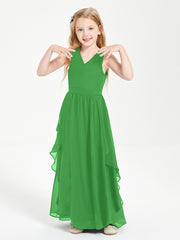 Boho Sleeveless Junior Chiffon Bridesmaids Gown Green