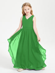 Boho Sleeveless Junior Chiffon Bridesmaids Gown Green