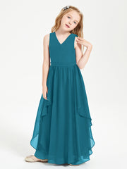 Boho Sleeveless Junior Chiffon Bridesmaids Gown Ink Blue