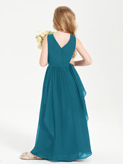 Boho Sleeveless Junior Chiffon Bridesmaids Gown Ink Blue
