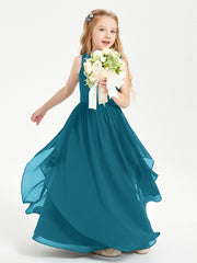 Boho Sleeveless Junior Chiffon Bridesmaids Gown Ink Blue