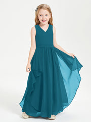 Boho Sleeveless Junior Chiffon Bridesmaids Gown Ink Blue