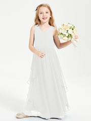 Boho Sleeveless Junior Chiffon Bridesmaids Gown Ivory