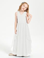 Boho Sleeveless Junior Chiffon Bridesmaids Gown Ivory