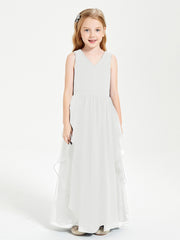 Boho Sleeveless Junior Chiffon Bridesmaids Gown Ivory