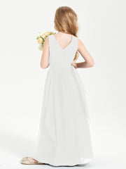 Boho Sleeveless Junior Chiffon Bridesmaids Gown Ivory