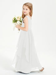 Boho Sleeveless Junior Chiffon Bridesmaids Gown Ivory