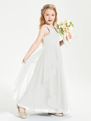 Boho Sleeveless Junior Chiffon Bridesmaids Gown Ivory