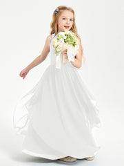 Boho Sleeveless Junior Chiffon Bridesmaids Gown Ivory