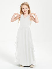Boho Sleeveless Junior Chiffon Bridesmaids Gown Ivory