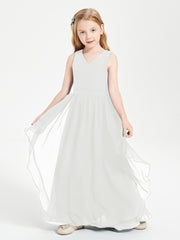 Boho Sleeveless Junior Chiffon Bridesmaids Gown Ivory