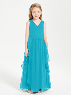 Boho Sleeveless Junior Chiffon Bridesmaids Gown Jade